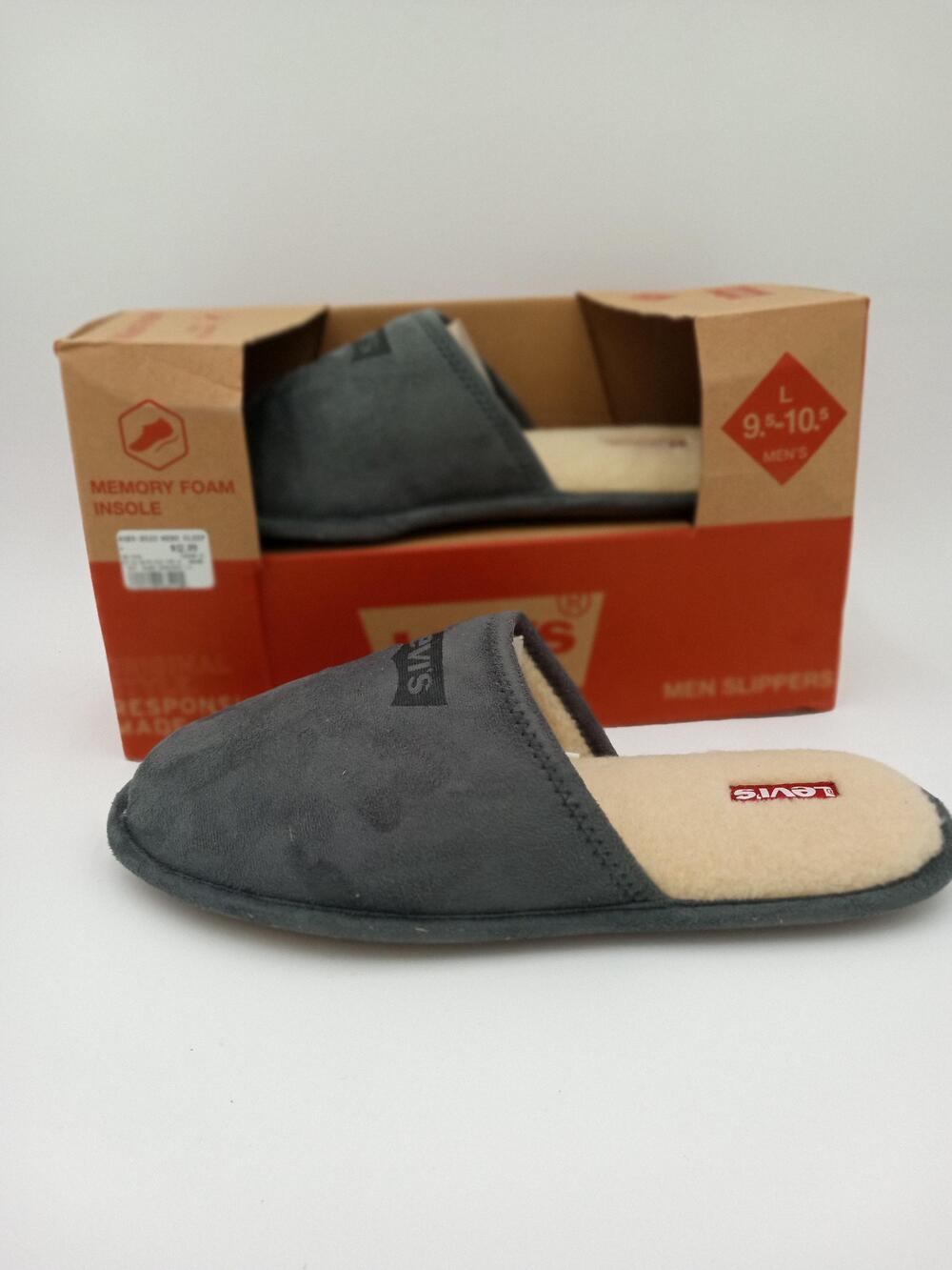 Levi's Mule Slippers Shoes Mens Gray Faux Suede Memory Foam House Cozy Size L 10